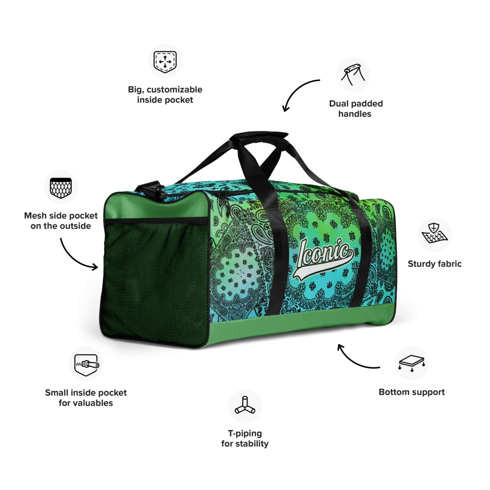 ROYAL ICONIC | OG Candy Bandana Tie Dye Paisley Cloud Dye Skate Bag Gang Gang Duffel Bag Teal Alien Eilish Retro Baseball Logo