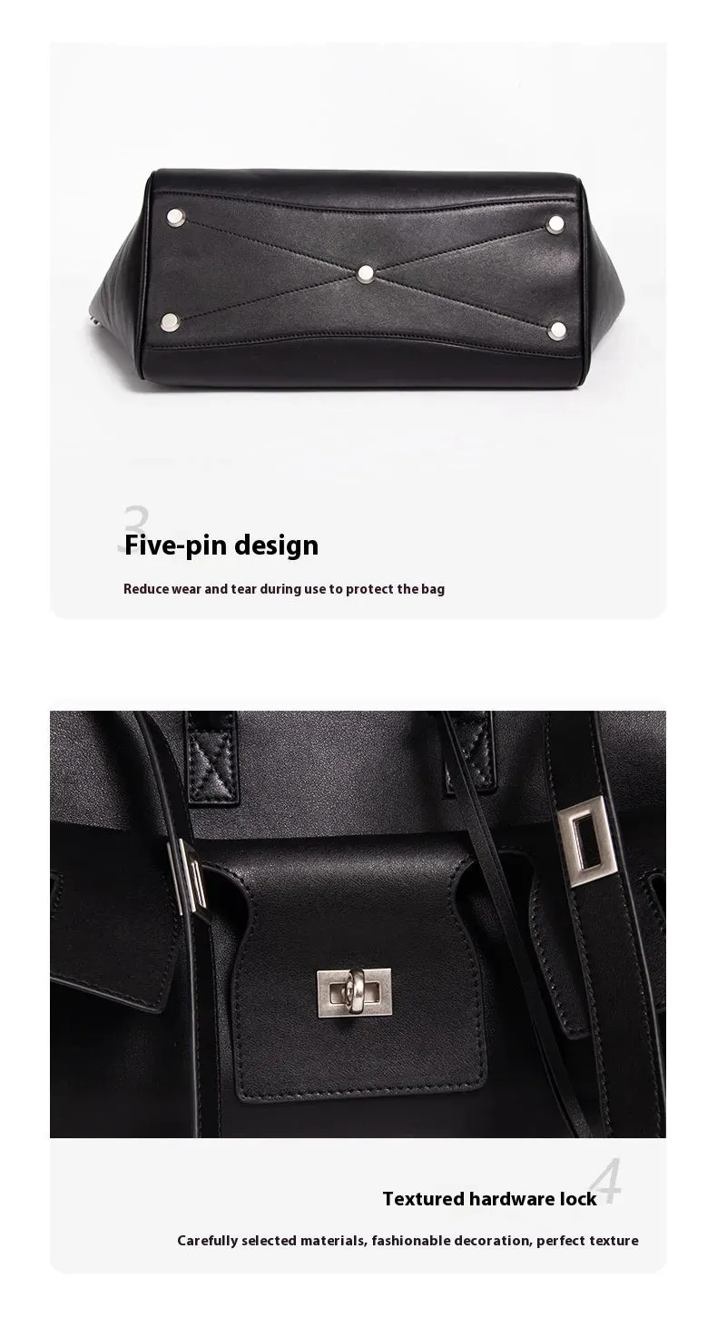 Trendy Cowhide Tote with Modern Buckle Design