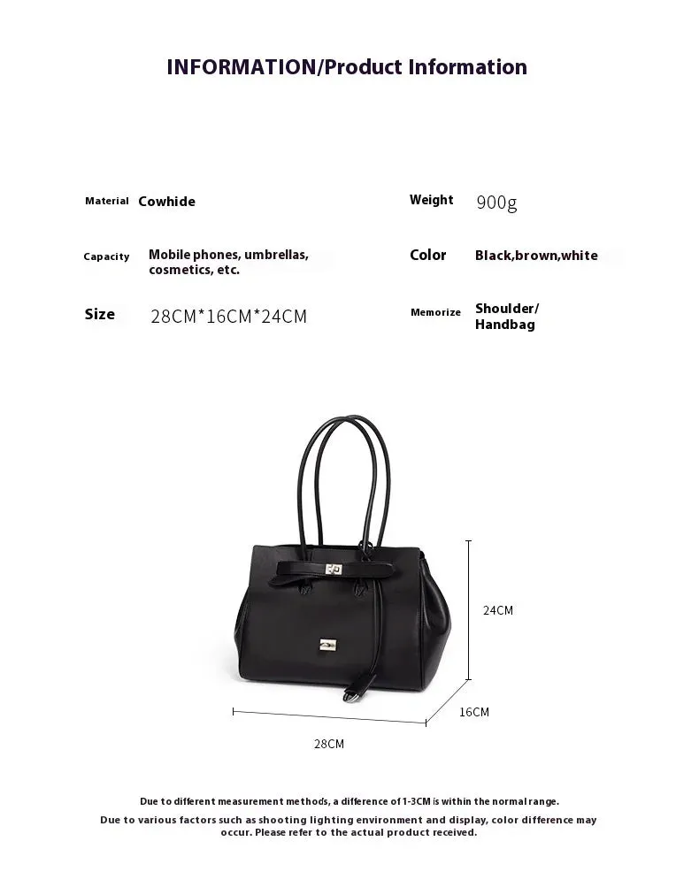 Trendy Cowhide Tote with Modern Buckle Design