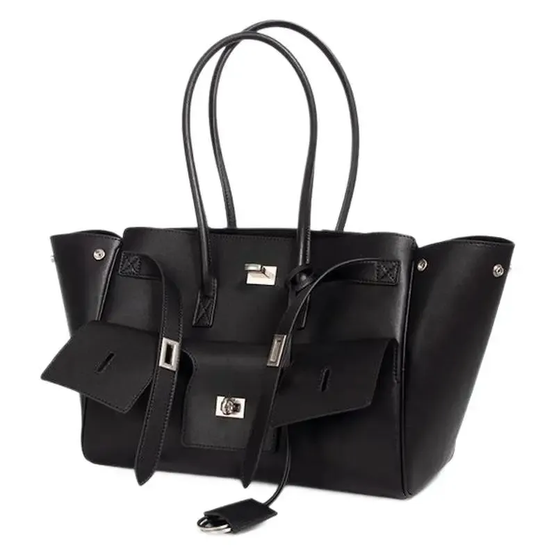 Trendy Cowhide Tote with Modern Buckle Design