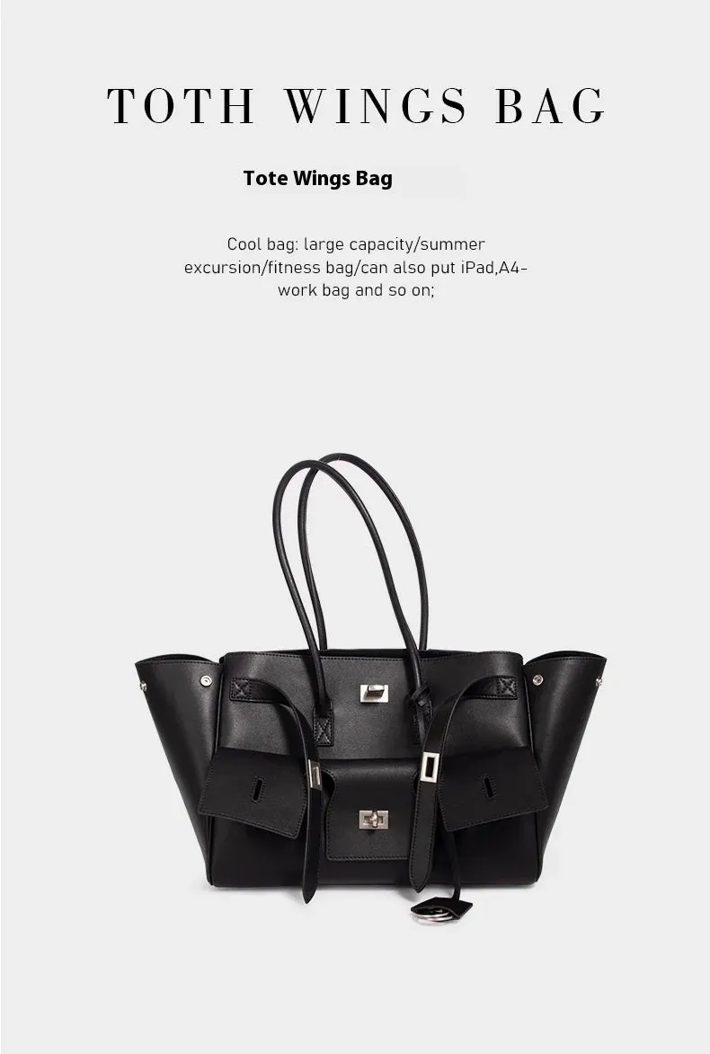 Trendy Cowhide Tote with Modern Buckle Design