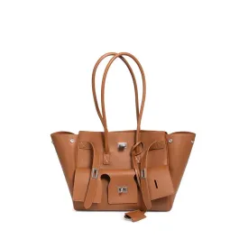 Trendy Cowhide Tote with Modern Buckle Design