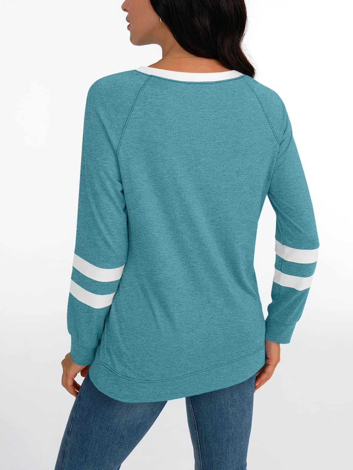Womens Long Sleeve Shirts Color Block Casual Crewneck Tops Tshirt Basic Tees Fashion Clothes Trendy Outfits