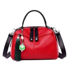 Womens Red Vegan Soft Leather Handbag with added Long Strap